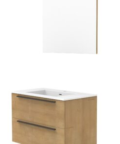 Alternative view of Ensemble de meuble de salle de bain Carlo - Avec miroir - Avec évier - Aspect bois et poignées noires